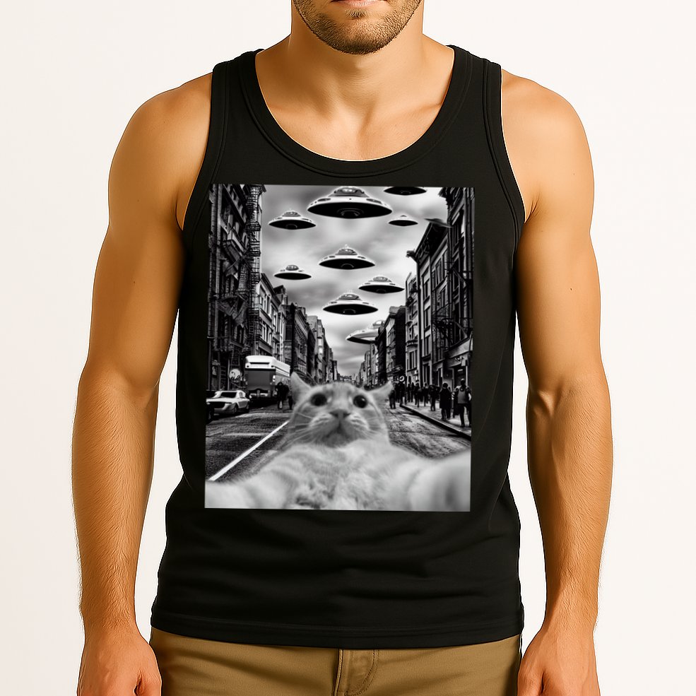 Alien UFO Funny Cat Selfie Tank Top