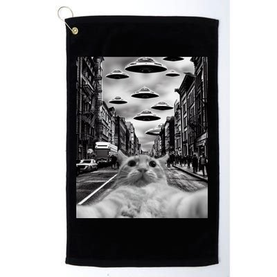 Alien UFO Funny Cat Selfie Golf Towel