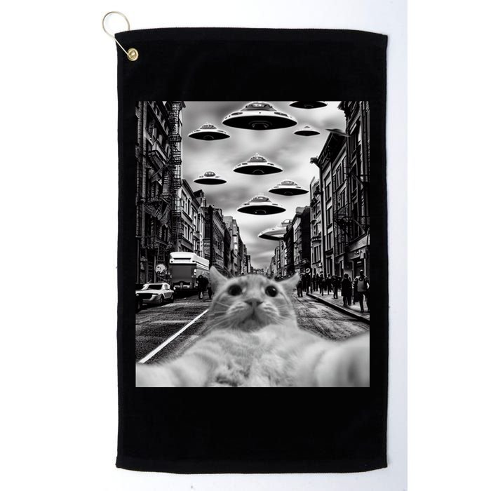 Alien UFO Funny Cat Selfie Golf Towel