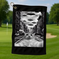 Alien UFO Funny Cat Selfie Golf Towel