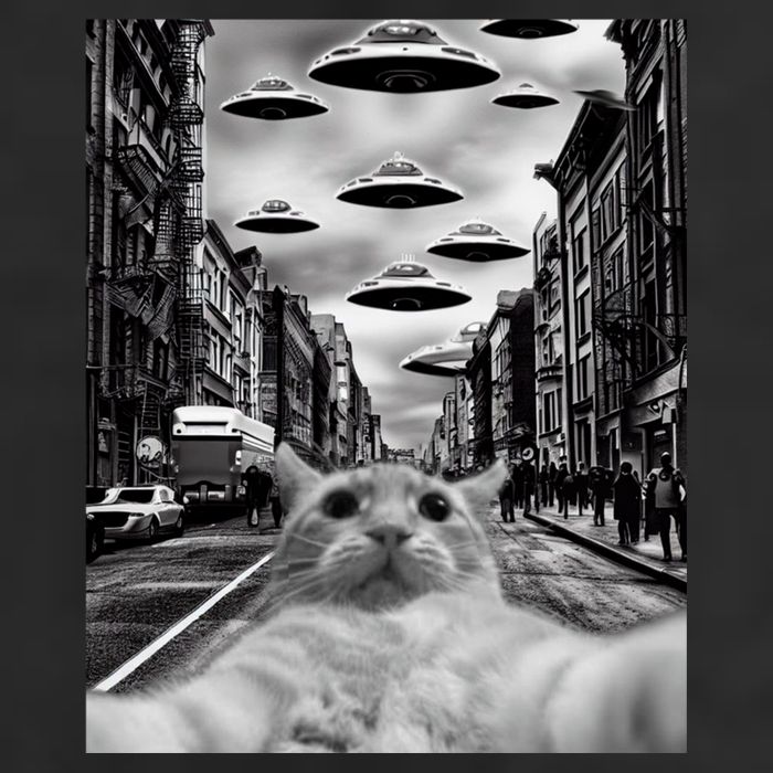 Alien UFO Funny Cat Selfie Golf Towel