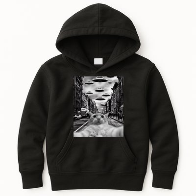 Alien UFO Funny Cat Selfie Kids Hoodie