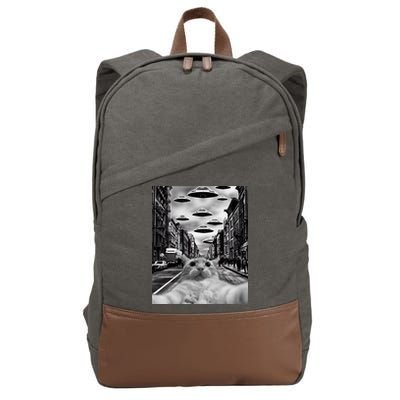 Alien UFO Funny Cat Selfie Cotton Canvas Backpack
