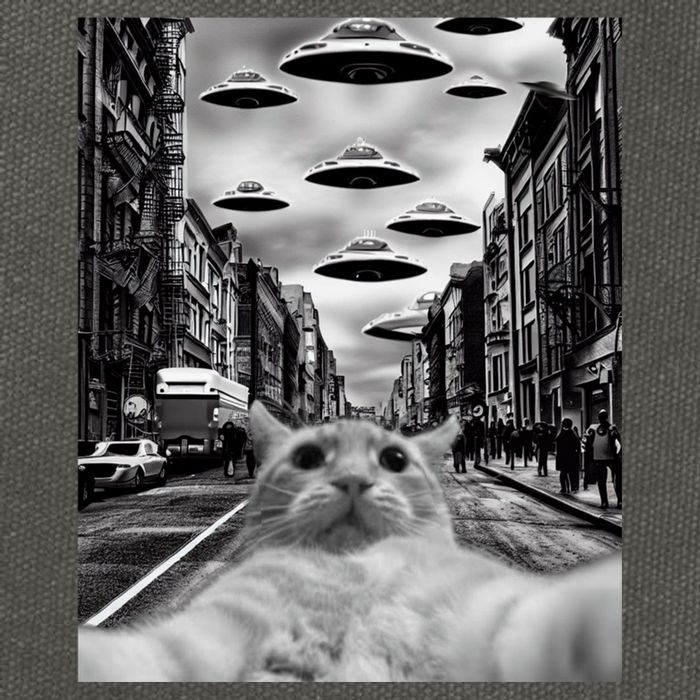 Alien UFO Funny Cat Selfie Cotton Canvas Backpack