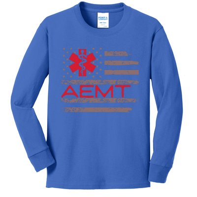 Aemt Usa Flag Patriotic Medical Medical Technician Gift Kids Long Sleeve Shirt