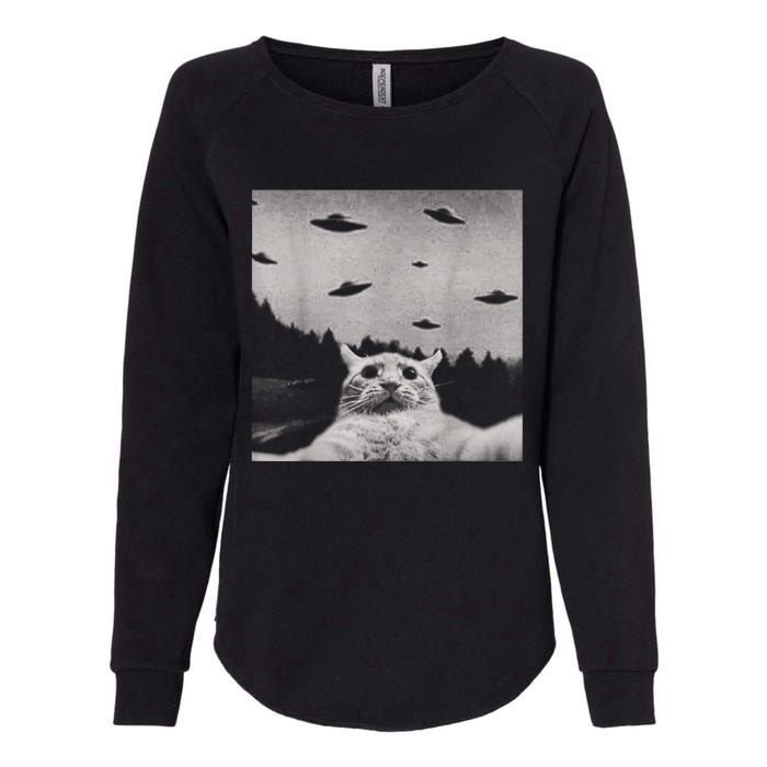 Alien UFO Funny Cat Womens California Wash Sweatshirt