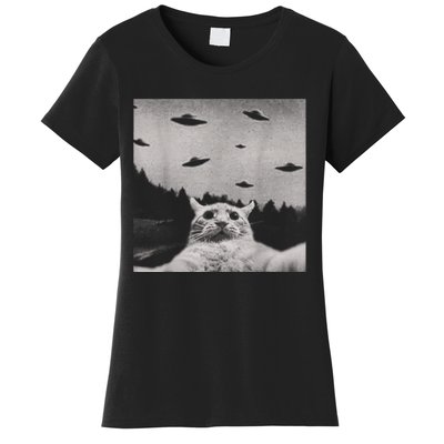 Alien UFO Funny Cat Women's T-Shirt