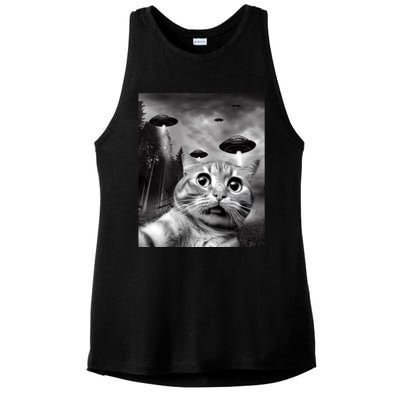 Alien UFO Funny Cat Selfie Ladies PosiCharge Tri-Blend Wicking Tank