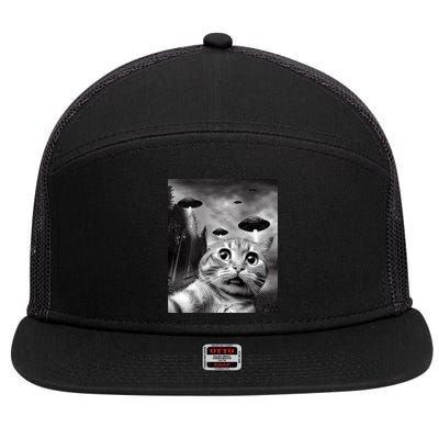 Alien UFO Funny Cat Selfie 7 Panel Mesh Trucker Snapback Hat