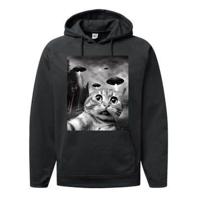 Alien UFO Funny Cat Selfie Performance Fleece Hoodie