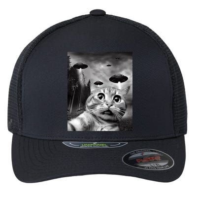 Alien UFO Funny Cat Selfie Flexfit Unipanel Trucker Cap