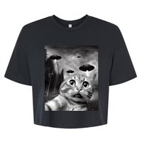 Alien UFO Funny Cat Selfie Bella+Canvas Jersey Crop Tee