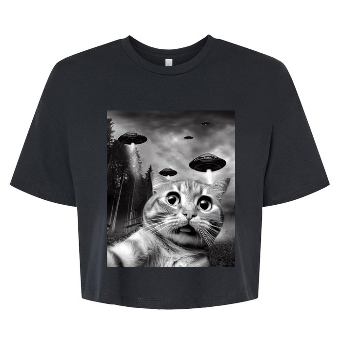 Alien UFO Funny Cat Selfie Bella+Canvas Jersey Crop Tee