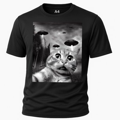 Alien UFO Funny Cat Selfie Cooling Performance Crew T-Shirt