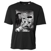 Alien UFO Funny Cat Selfie Cooling Performance Crew T-Shirt