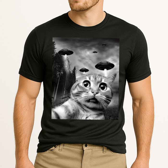 Alien UFO Funny Cat Selfie Cooling Performance Crew T-Shirt