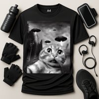 Alien UFO Funny Cat Selfie Cooling Performance Crew T-Shirt