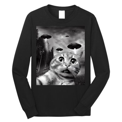 Alien UFO Funny Cat Selfie Long Sleeve Shirt