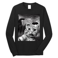 Alien UFO Funny Cat Selfie Long Sleeve Shirt