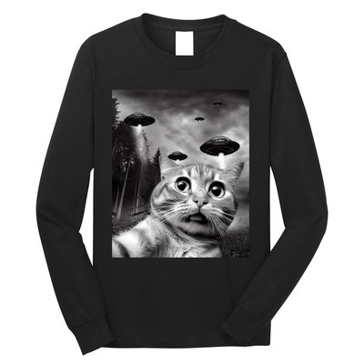 Alien UFO Funny Cat Selfie Long Sleeve Shirt