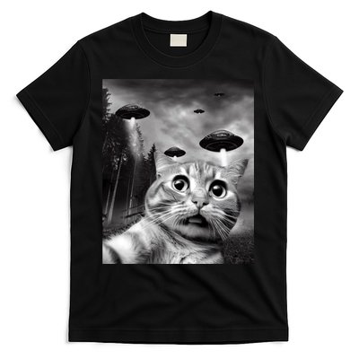 Alien UFO Funny Cat Selfie T-Shirt
