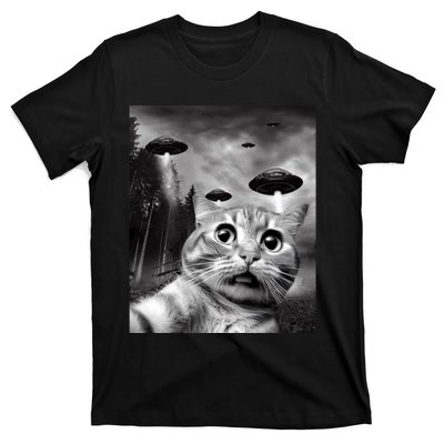 Alien UFO Funny Cat Selfie T-Shirt