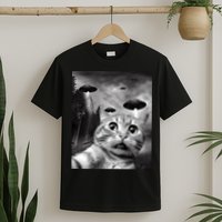 Alien UFO Funny Cat Selfie T-Shirt