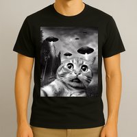 Alien UFO Funny Cat Selfie T-Shirt