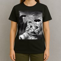 Alien UFO Funny Cat Selfie T-Shirt