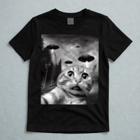 Alien UFO Funny Cat Selfie T-Shirt