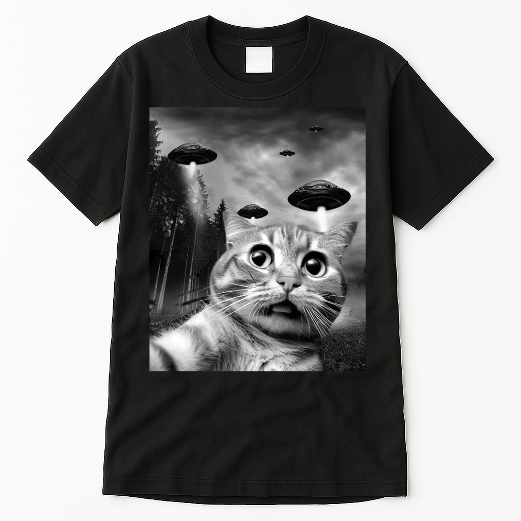 Alien UFO Funny Cat Selfie Tall T-Shirt