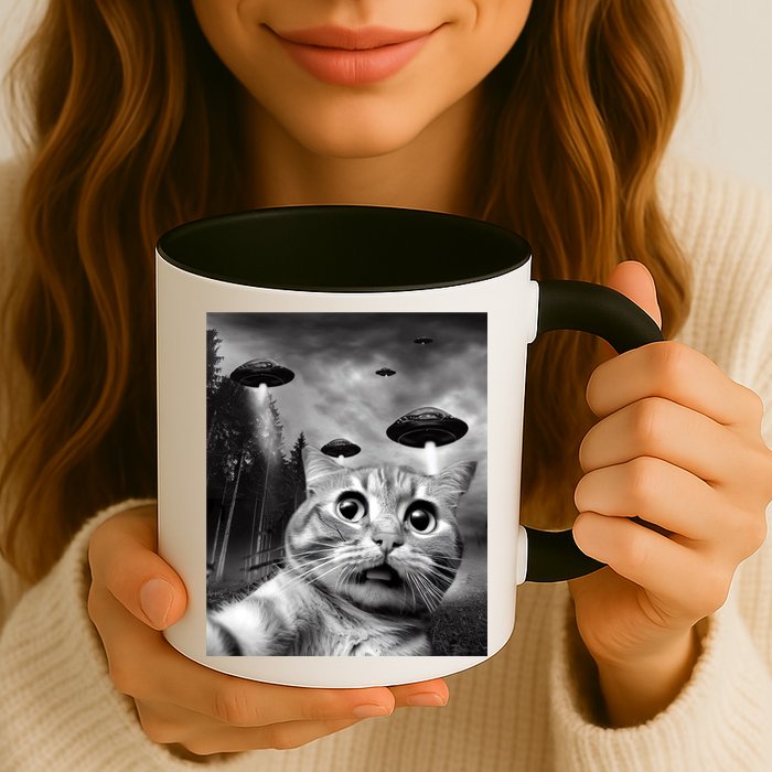 Alien UFO Funny Cat Selfie Mug