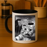 Alien UFO Funny Cat Selfie Mug