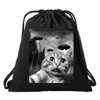 Alien UFO Funny Cat Selfie Drawstring Bag