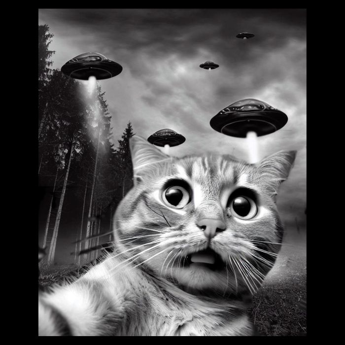 Alien UFO Funny Cat Selfie Drawstring Bag