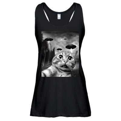 Alien UFO Funny Cat Selfie Ladies Essential Flowy Tank