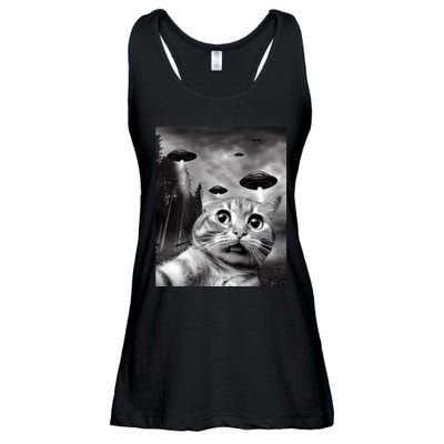 Alien UFO Funny Cat Selfie Ladies Essential Flowy Tank