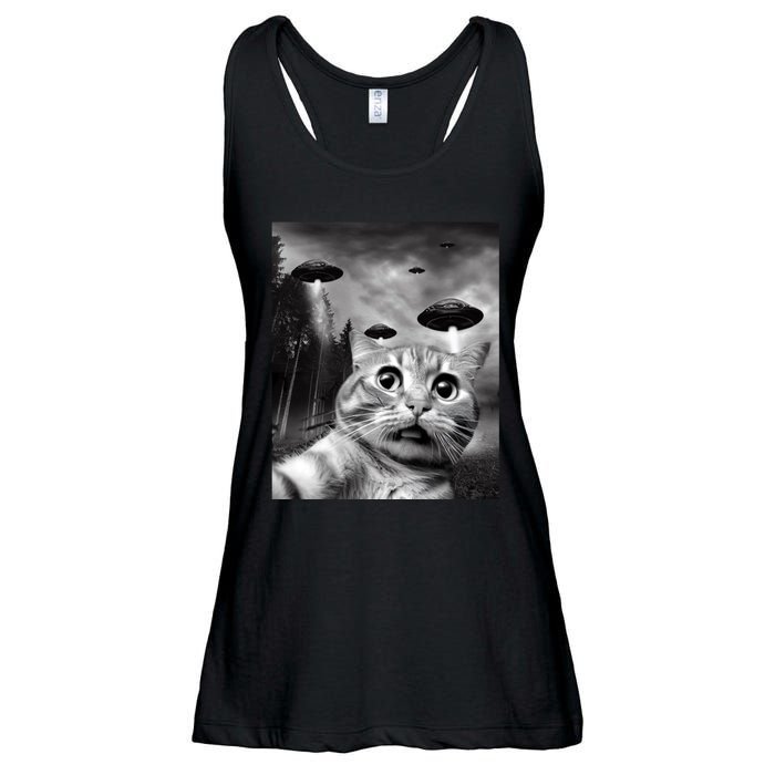 Alien UFO Funny Cat Selfie Ladies Essential Flowy Tank