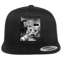 Alien UFO Funny Cat Selfie Flat Bill Trucker Hat