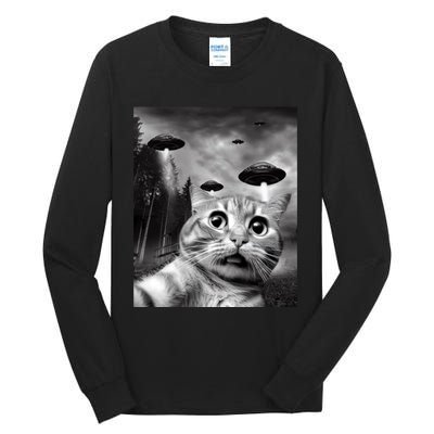 Alien UFO Funny Cat Selfie Tall Long Sleeve T-Shirt