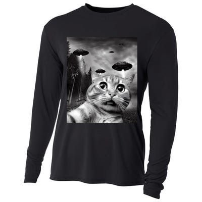 Alien UFO Funny Cat Selfie Cooling Performance Long Sleeve Crew