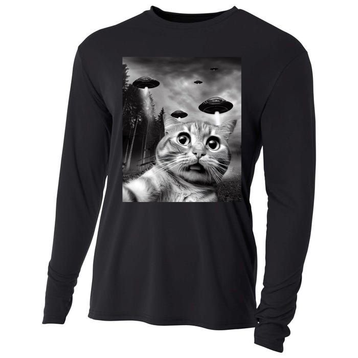 Alien UFO Funny Cat Selfie Cooling Performance Long Sleeve Crew