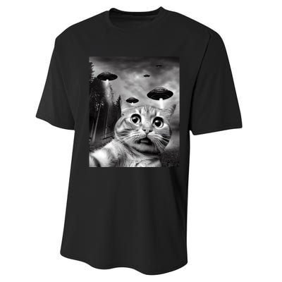 Alien UFO Funny Cat Selfie Performance Sprint T-Shirt