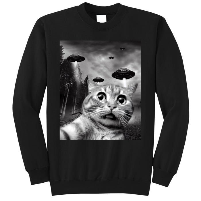 Alien UFO Funny Cat Selfie Tall Sweatshirt