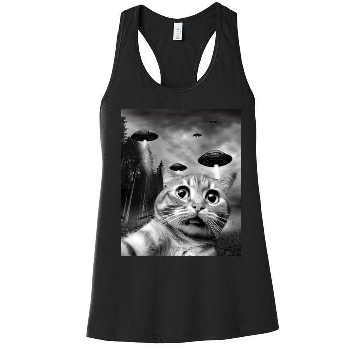 Alien UFO Funny Cat Selfie Women's Racerback Tank