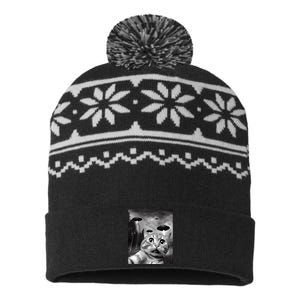 Alien UFO Funny Cat Selfie USA-Made Snowflake Beanie