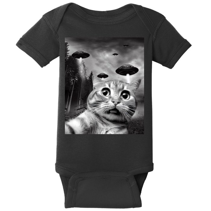 Alien UFO Funny Cat Selfie Baby Bodysuit