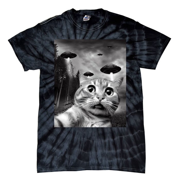 Alien UFO Funny Cat Selfie Tie-Dye T-Shirt