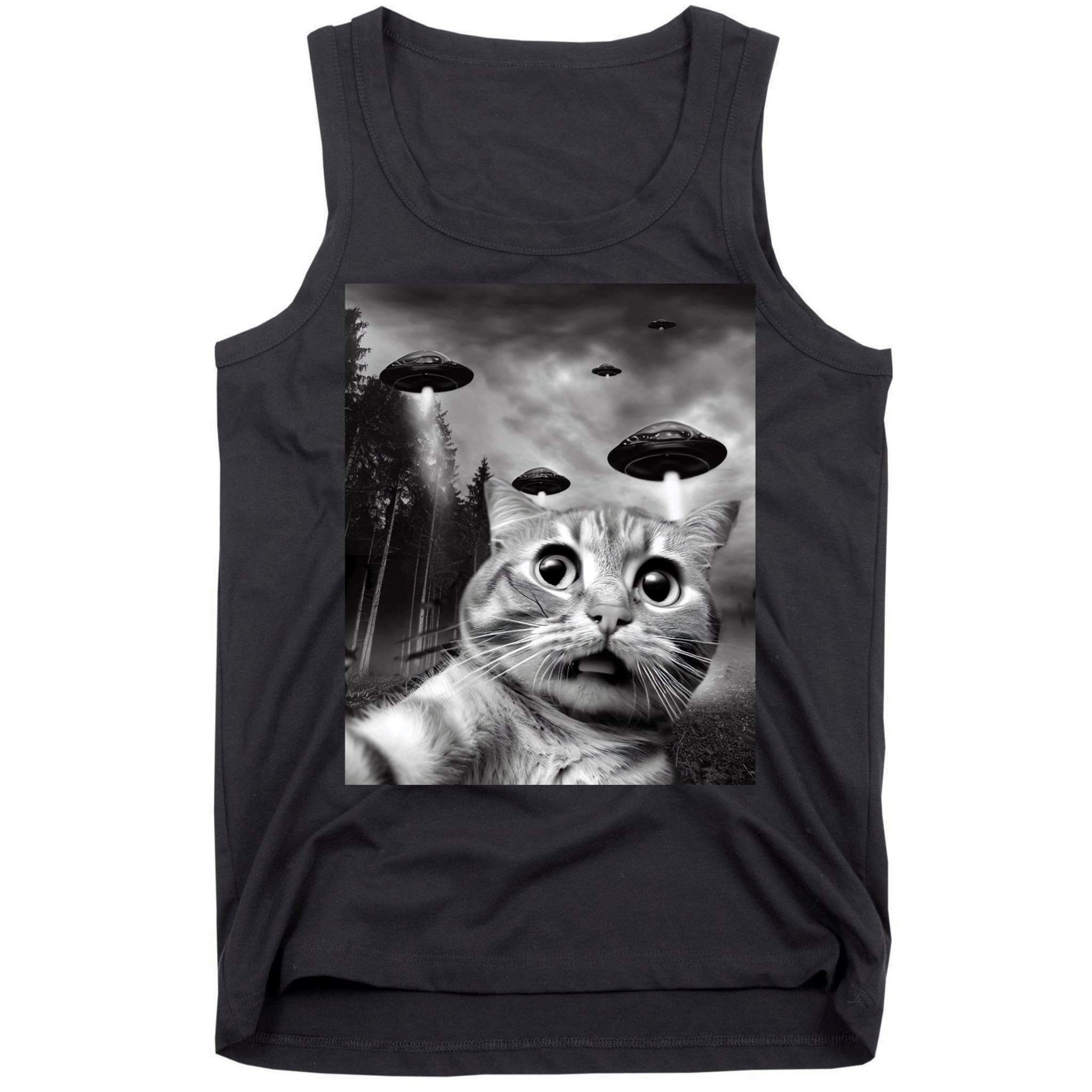 Alien UFO Funny Cat Selfie Tank Top