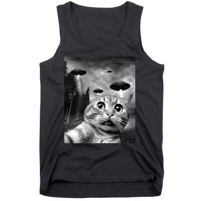 Alien UFO Funny Cat Selfie Tank Top